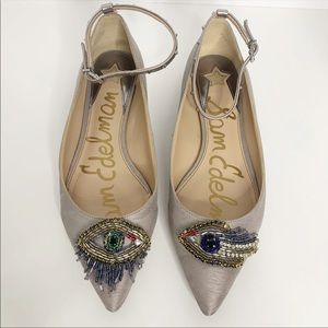 Sam Edelman Grey Rexley2 Beaded Gray Silk Flats